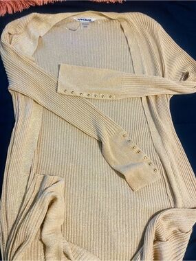 Studio 17 Shimmery Gold Ribbed Open Cardigan